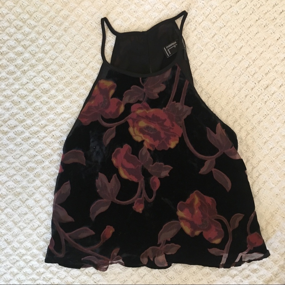 Sheer Velvet Floral Halter Crop Top